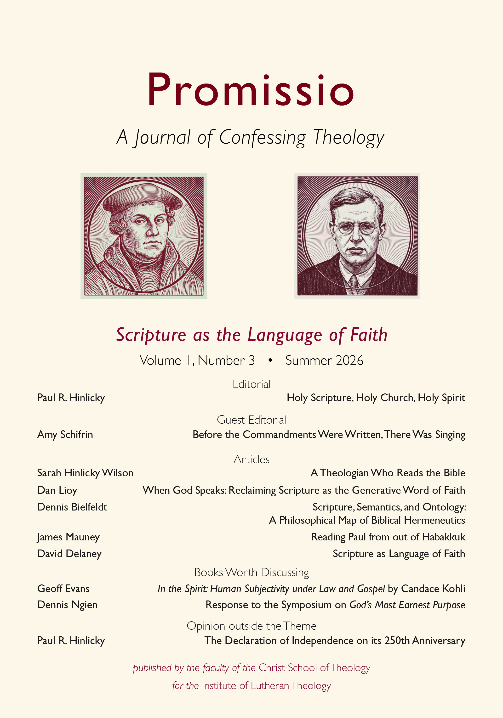 Promissio: A Journal of Confessing Theology